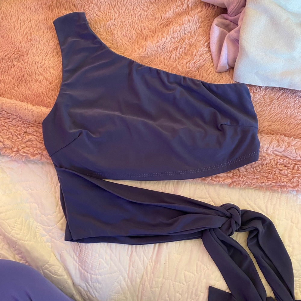 blue crop top with tie